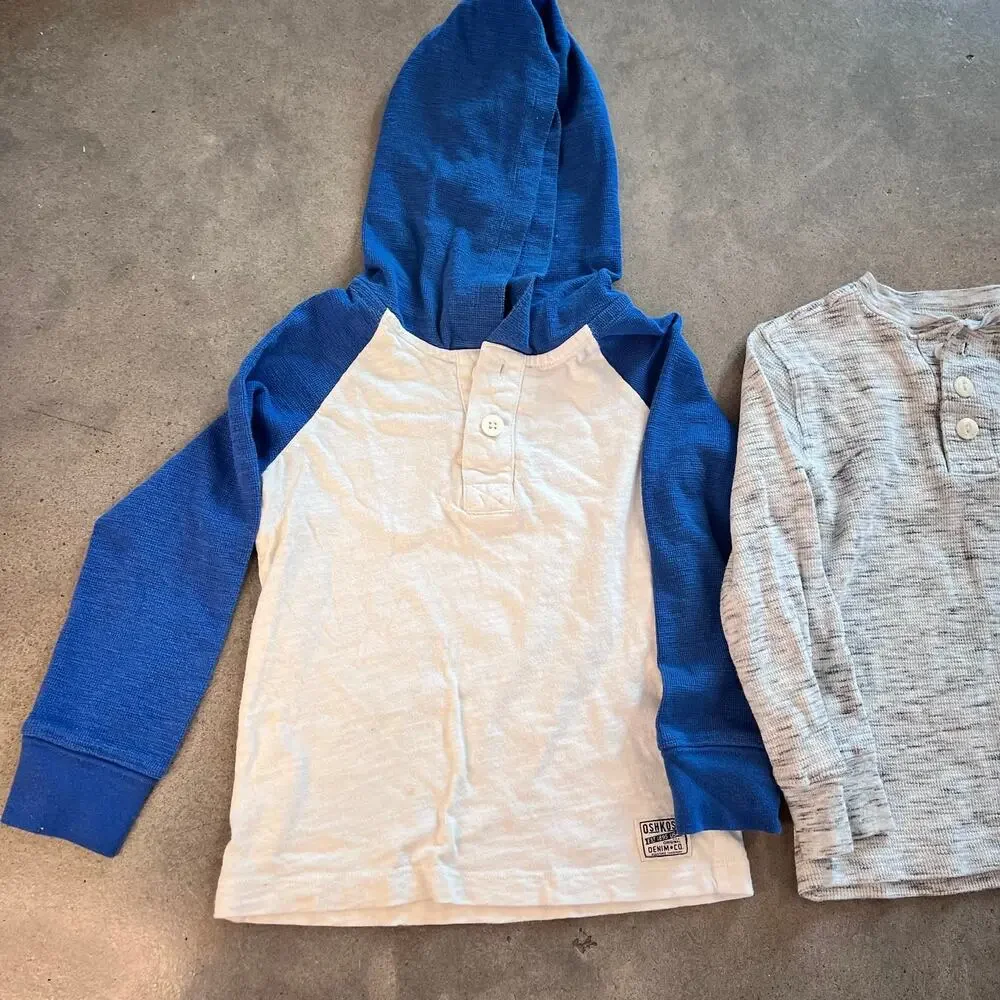 OshKosh blue white gray longsleeve ribbed cotton shirts toddler boy 3T bundle